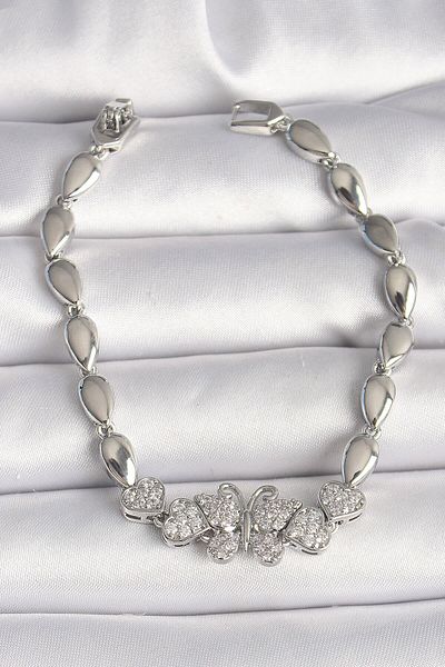 merland benvecocuk Brass Silver Color Zircon Stone Butterfly Figure Drop Chain Model Women's Bracelet - Lisinya