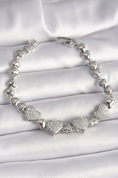 merland benvecocuk Brass Silver Color Zircon Stone Heart Model Chain Women's Bracelet - Lisinya