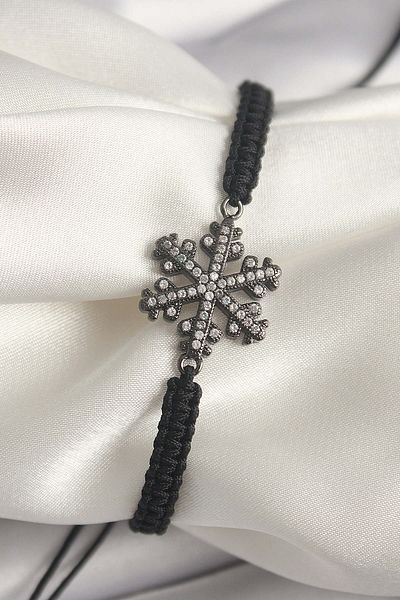 merland benvecocuk Brass Smoked Color Zircon Stone Snowflake Figure Macrame Elevator Model Women's Bracelet - Lisinya
