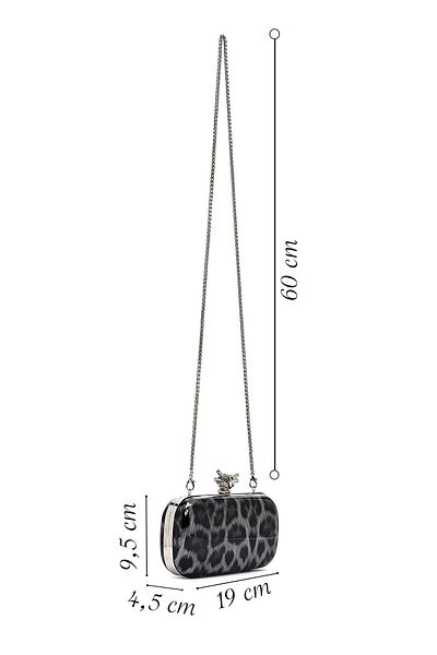 Derimod Women's Black Leopard Patterned Long Chain Strap Mini Box Evening Dress Bag 25Sbd2732W2
