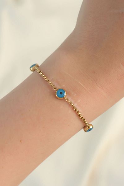 merland benvecocuk 316L Steel Gold Color Evil Eye Bead Design Bracelet - Lisinya