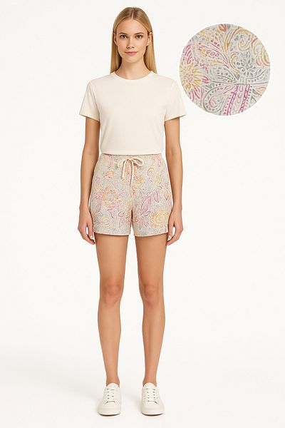 Cherry Lane High Waist Color Printed Linen Shorts – Summer Relaxed Fit