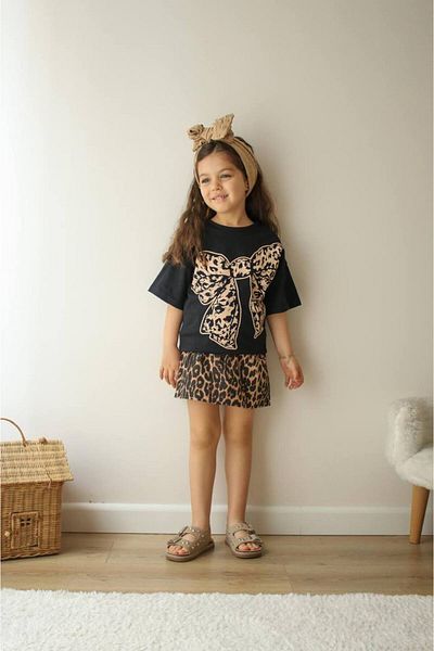 MİA SHİNE S Girl's Leopard Pattern Skirt Suit
