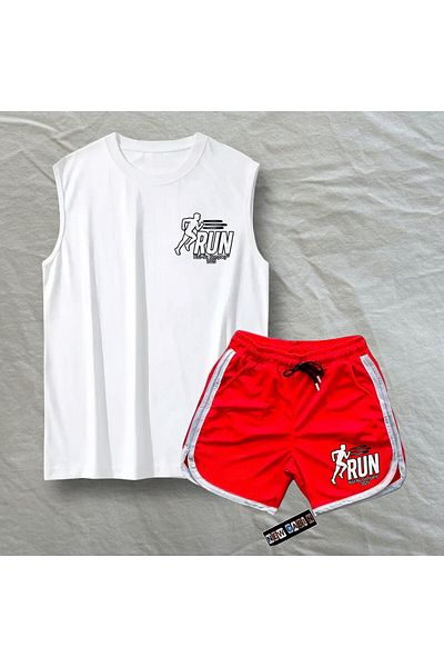 Risil-Nu Company New Season Premium Honeycomb Fabric Shorts and Cotton Singlet Double Gym Sportsman Set