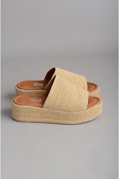 SEÇ KUNDURA Seç 1746 Women's Slippers with Wedge Heels (Heel Height: 5 cm) Linen