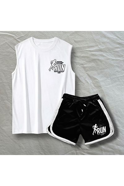 Risil-Nu Company New Season Premium Honeycomb Fabric Shorts and Cotton Singlet Double Gym Sportsman Set