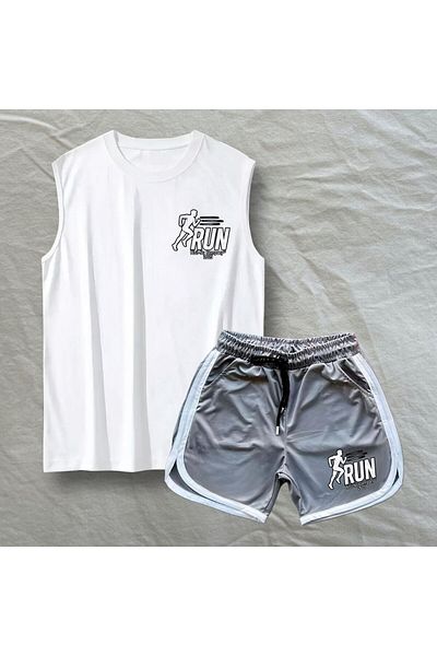 Risil-Nu Company New Season Premium Honeycomb Fabric Shorts and Cotton Singlet Double Gym Sportsman Set