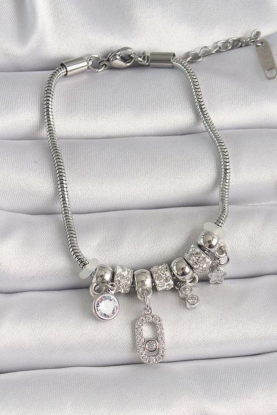 merland benvecocuk Brass Silver Color Chain Dangle Zircon Stone Messika Figure Star Detail Women's Bracelet - Lisinya