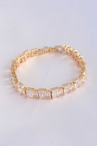 merland benvecocuk Vip Series Brass Zircon Stone Gold Color Baguette Waterway Model Bracelet - Lisinya