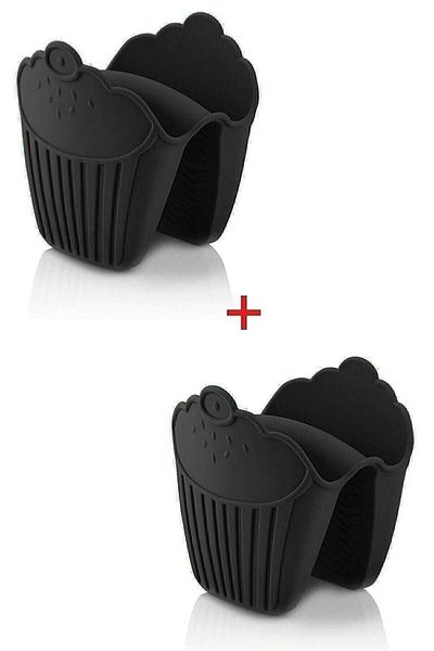 FBZhome 2 Pieces Silicone Oven Mitts Heat Insulated Non-Slip Microwave Oven Pot Tray Black