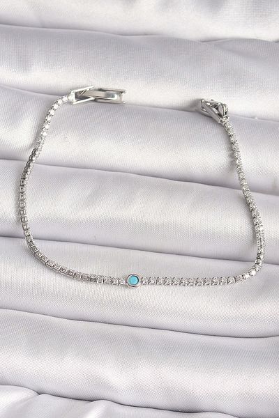 merland benvecocuk Brass Silver Color Waterway Zircon Stone Blue Stone Women's Bracelet - Lisinya