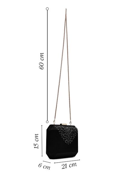 Derimod Women's Black Long Chain Strap Stone Mini Evening Dress Box Bag 25Sbd27346F