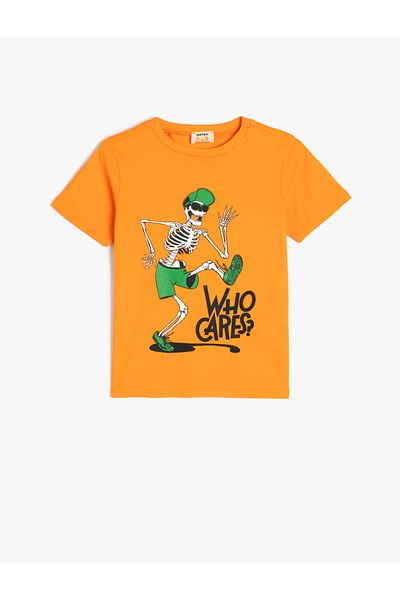 Koton New Season Skeleton Crew Neck Printed Short Sleeve Cotton T-Shirt