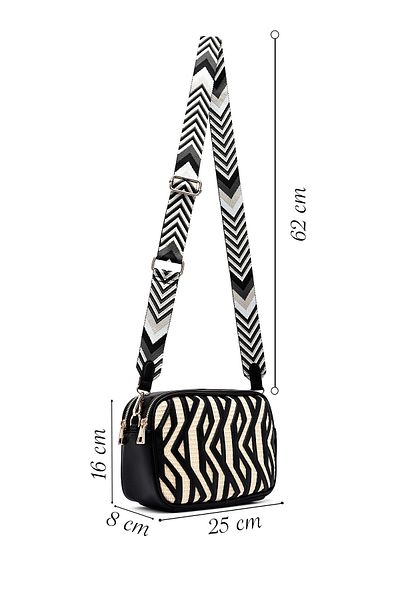 Derimod Women's Black Long Strap Patterned Crossbody Bag 25Sbd263314