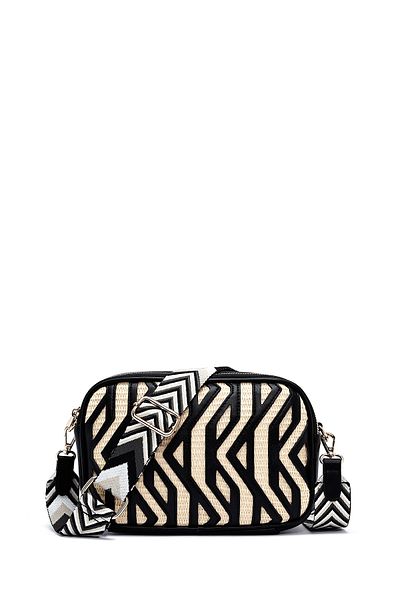 Derimod Women's Black Long Strap Patterned Crossbody Bag 25Sbd263314