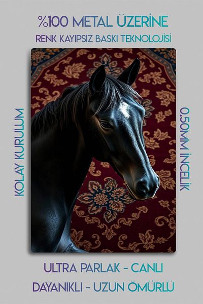DekorHane Metal Print - Carpet Patterned Decorative Horse Painting, Artistic Design, Home Office Gift