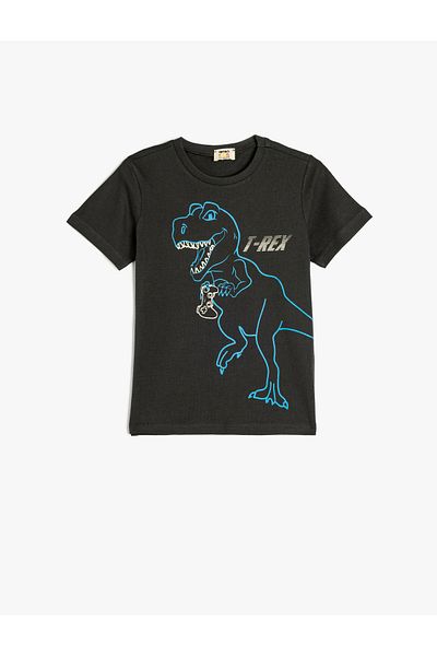 Koton New Season Dinosaur Printed Crew Neck Cotton Short Sleeve T-Shirt