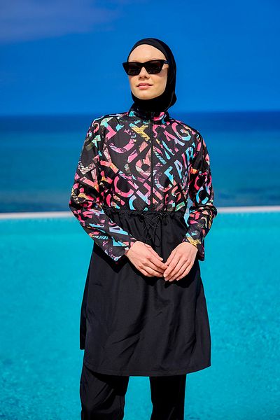 A Andalus Black Hijab Swimsuit 4 Piece Water Repellent Quick Dry R2507