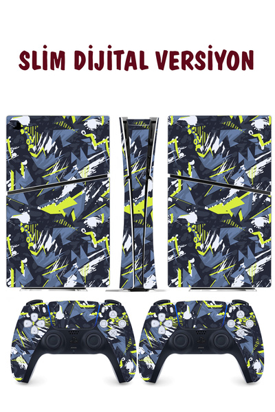 KT Decor Sarı Lacivert Soyut Desenler Playstation 5 Full Sticker Kaplama Seti