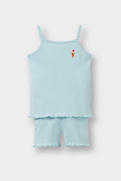 DeFacto Baby Girl Set of 2 Printed Strap Ribbed Camisole Undershirt Flexible Waisted Leggings C1461A525Sm