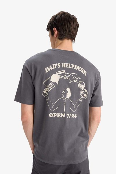 DeFacto Boxy Fit Crew Neck Back Printed Short Sleeve T-Shirt F4751Ax25Sm