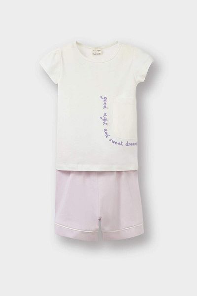 DeFacto Baby-Pyjama-Set für Mädchen, kurzärmeliges Pyjama-Oberteil aus gekämmter Baumwolle mit elastischen Shorts E1548A525HS