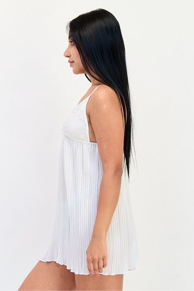 Flora Women V-Neck Textured Mini Nightwear, White