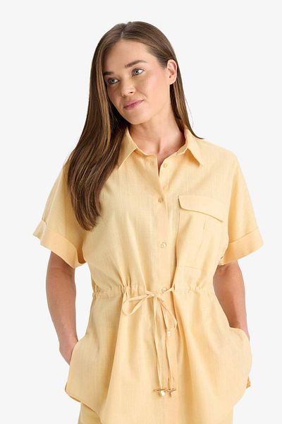 DeFacto Regular Fit Lace-Up Flared Cotton Short Sleeve Shirt F3416Ax25Hs