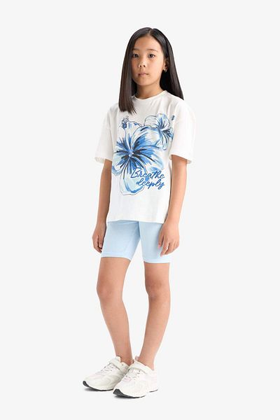 DeFacto Girls' 2-Piece Set Printed Short Sleeve T-Shirt Biker Leggings E4759A825Hs