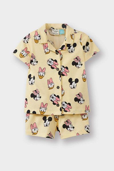 DeFacto Baby Girl Disney Mickey & Minnie Pajamas Set Short Sleeve Combed Cotton Flexible Waisted Shorts E4652A525Hs