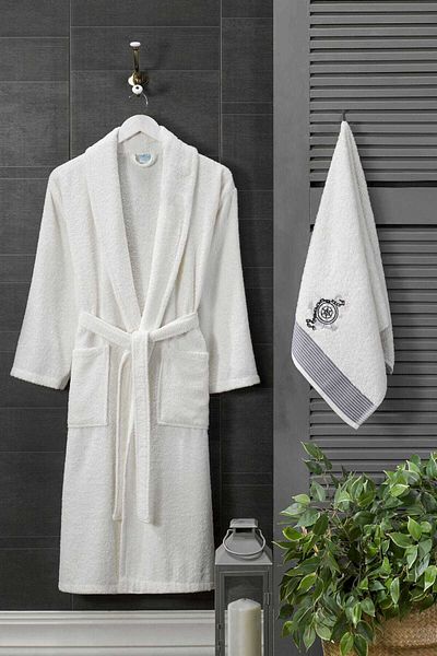 merland benvecocuk 4 Piece Family Bathrobe Set Women Men Towel Bathrobe Set White Set