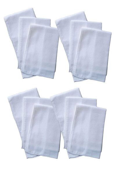 merland benvecocuk 12 Pack Hand Pocket Collar Fabric Handkerchief 36X36 cm 100 Cotton Tm White