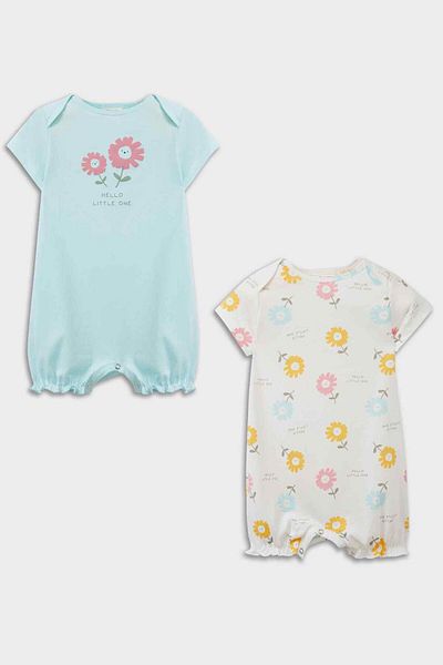 DeFacto Baby Mädchen Neugeborene Floral gekämmt 2 Stück Kurzarm Overall E4026a525hs