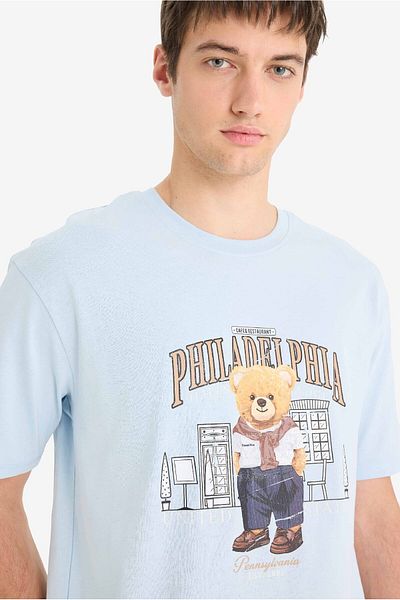 DeFacto Tricou cu mânecă scurtă imprimat cu decolteu rotund, 100% bumbac F4285AX25SM