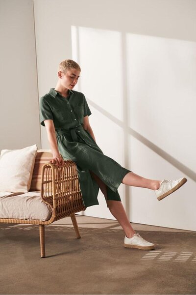 Tchibo Women Plain Button Down Shirt Dress, Green