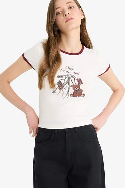 DeFacto Tricou cu mânecă scurtă cu guler rotund și imprimat Coool F5138AX25SM