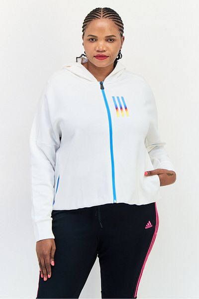 adidas Women Plus Size Long Sleeve Hooded Sweatshirt, White