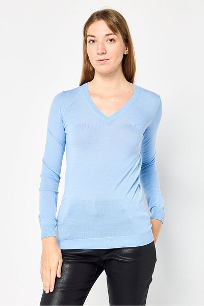 Harmont & Blaine Sport Women V-Neck Embroidered Logo Sweater, Blue