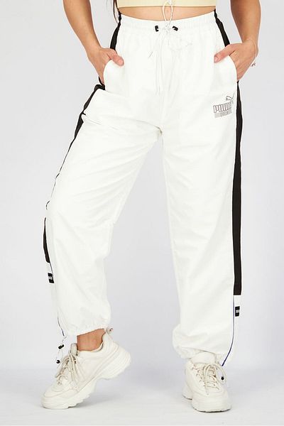 Puma Women Sportswear Fit Brand Logo Training Pant, White and Black