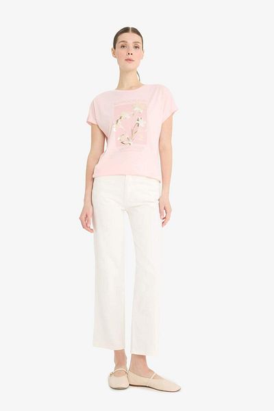 DeFacto Kurzarm-T-Shirt mit Rundhalsausschnitt und Blumenmuster F5099AX25SM