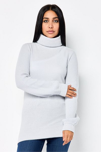 Harmont & Blaine Women Turtle Neck Solid Knitted Sweater, Light Grey