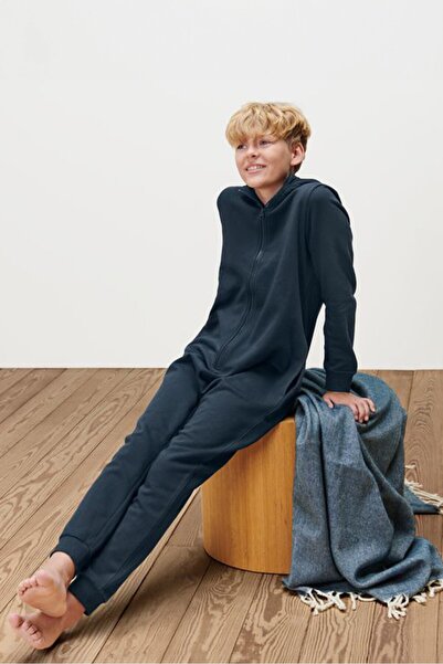 Tchibo Kids Boy Hooded Long Sleeve Solid Sweatshirt, Navy Blue