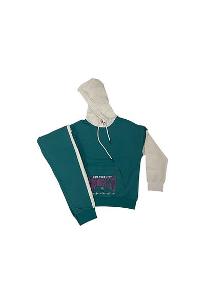 TOMMY LIFE Παιδικό Πράσινο Κορίτσι Σερβιτόρος Oversize Σετ Φόρμας Φούτερ/τζόγκερ Σετ Φόρμας T14kg-75139-006