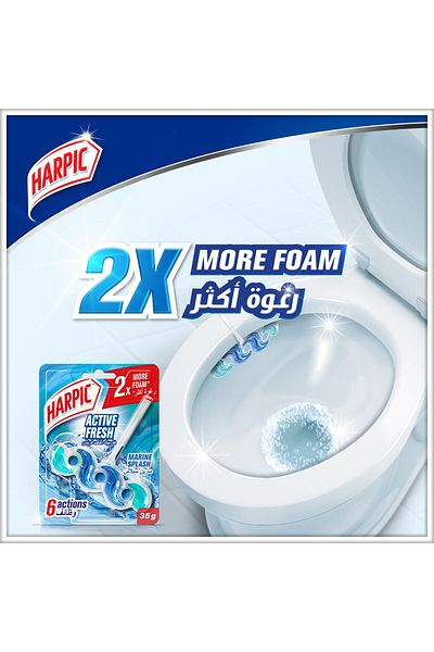 Harpic Active Fresh Water Toilet Cleaner Rim Block Marine Splash 35 g 2+1