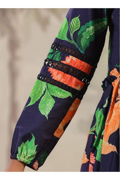 HashtagBe Navy Blue Floral Dress Bold & Elegant Summer Wear
