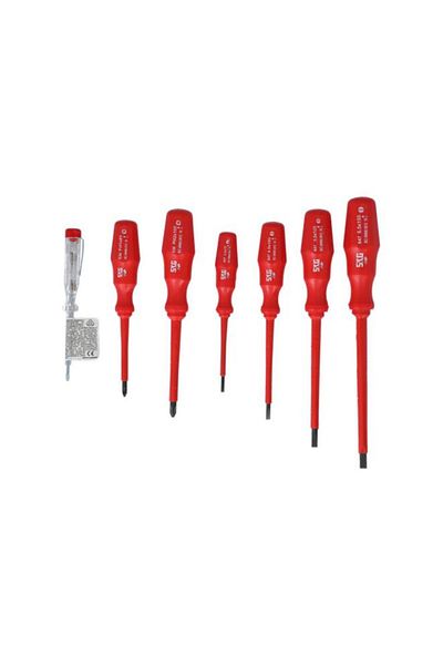 Generic مجموعة مفكات براغي SKG Basic Line VDE مكونة من 7 قطع باللونين الأحمر والشفاف 560/8