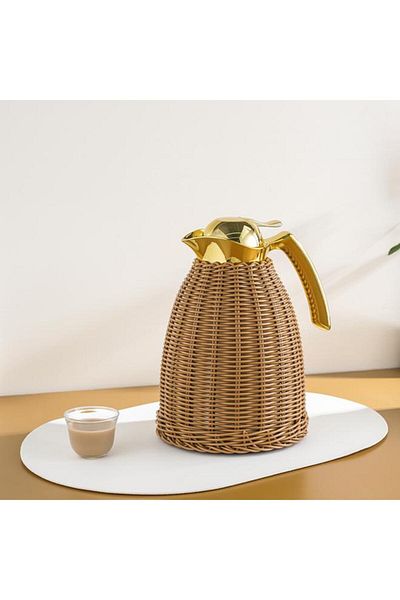 Generic Bien Servi Stainless Steel Vacuum Flask with Rattan Beige 1 Liter V-M80510-BT-RT-B