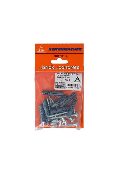 Generic مجموعة مسامير ومثبتات KISTENMACHER القوية والموثوقة، مكونة من 20 قطعة، باللونين الفضي والرمادي، مقاس 8 × 40 مم، 2820840/EGK