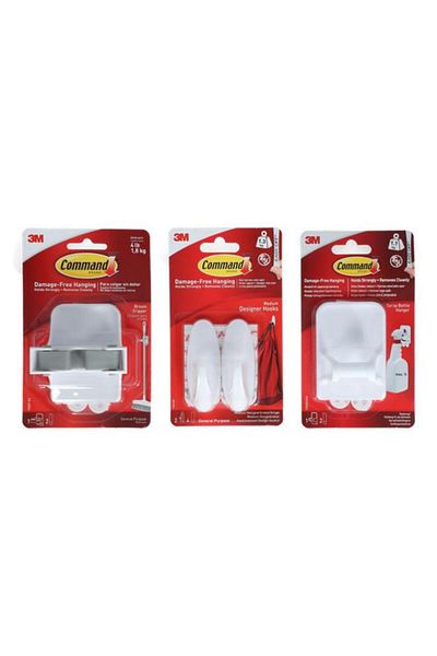 Generic Command 3-Piece Damage-Free Self-Adhesive Durable Multi-Purpose Hanging Hook White