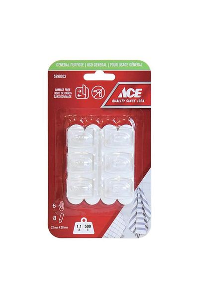 Generic خطاف لاصق متعدد الأغراض خالٍ من التلف من ACE، مكون من 6 قطع مع شرائط شفافة 2.8 × 2.2 سم